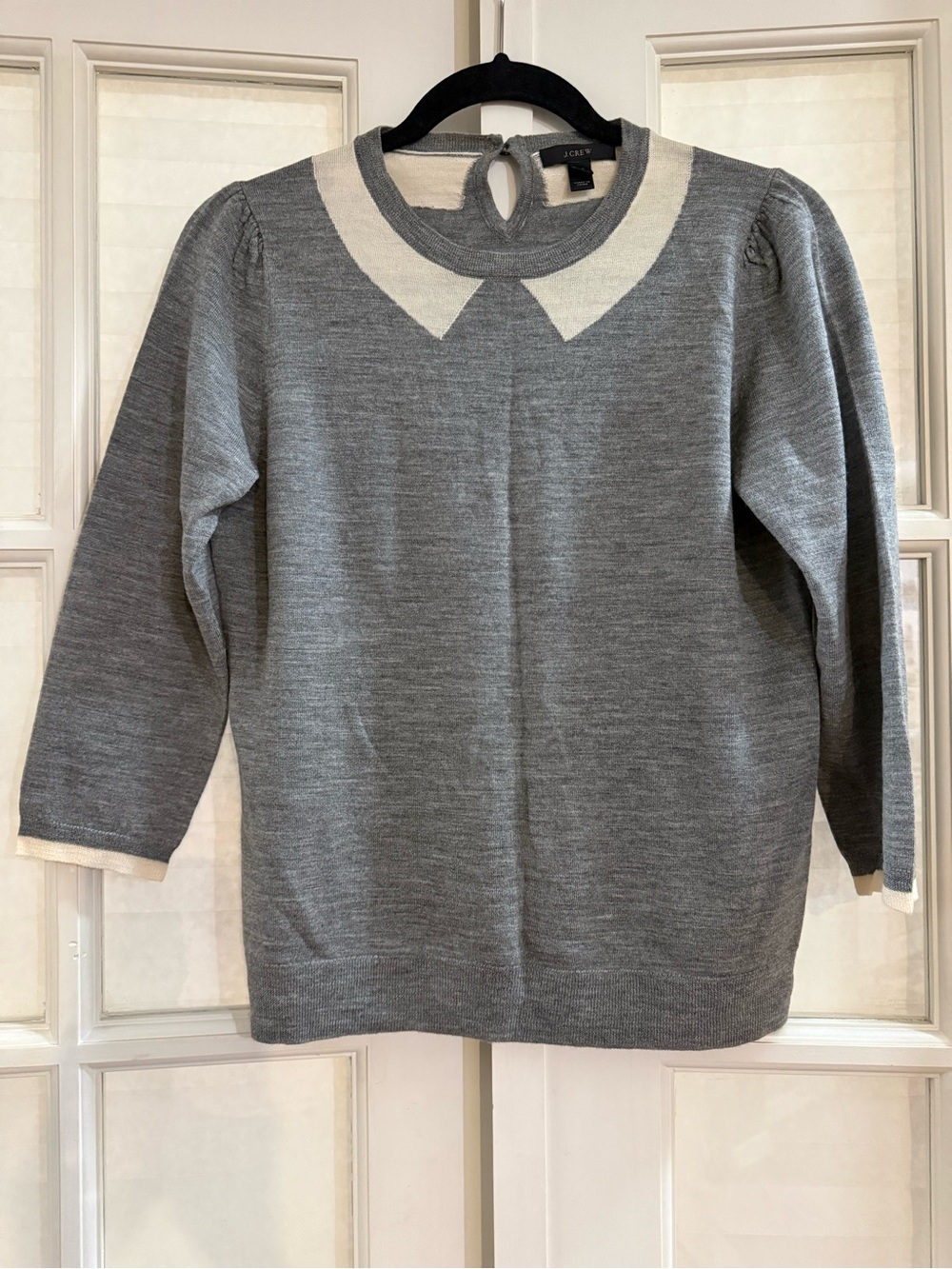 J. Crew Gray Knit Sweater with Cream Contrast Collar